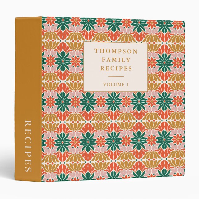 Retro Abstract Gold Green Custom Christmas Recipe Binder (Front/Spine)