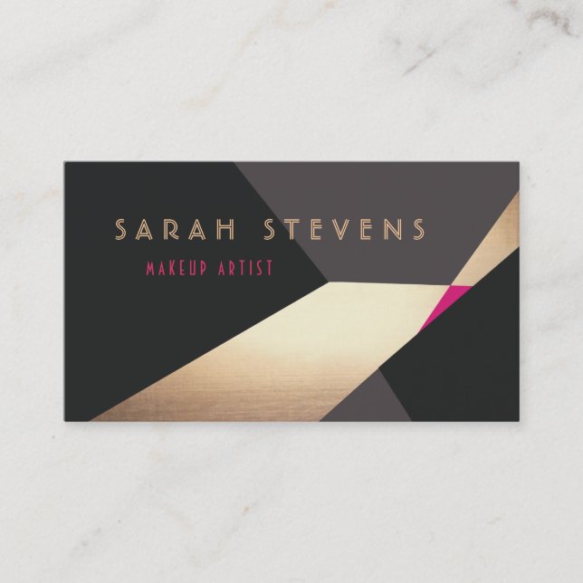 Retro Abstract Gold Makeup Artist Modern Edgey Business Card (Front)