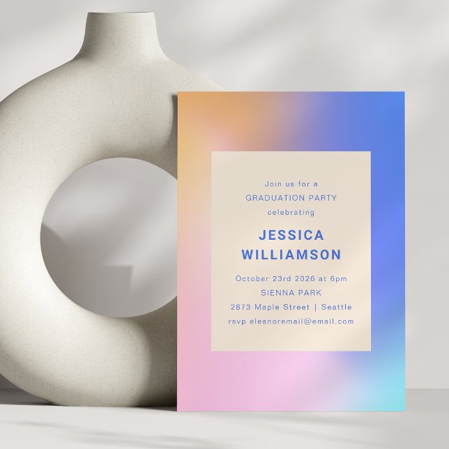 Retro Abstract Gradient Purple Pink Graduation  Invitation (Creator Uploaded)