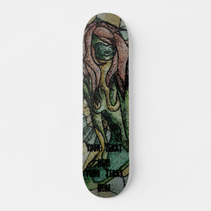 retro abstract green lady street art style skateboard