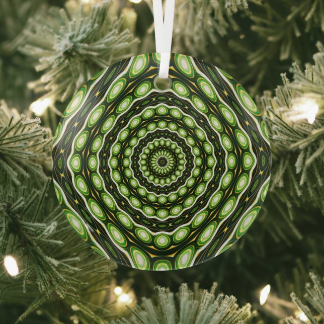 Retro Abstract Green Pattern Glass Ornament (Insitu)