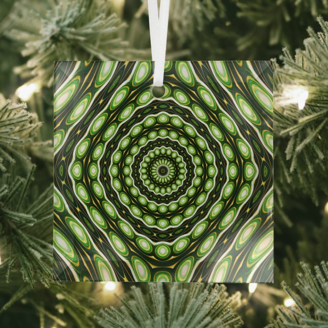 Retro Abstract Green Pattern Glass Ornament (Insitu)