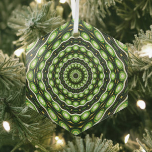 Retro Abstract Green Pattern Glass Ornament