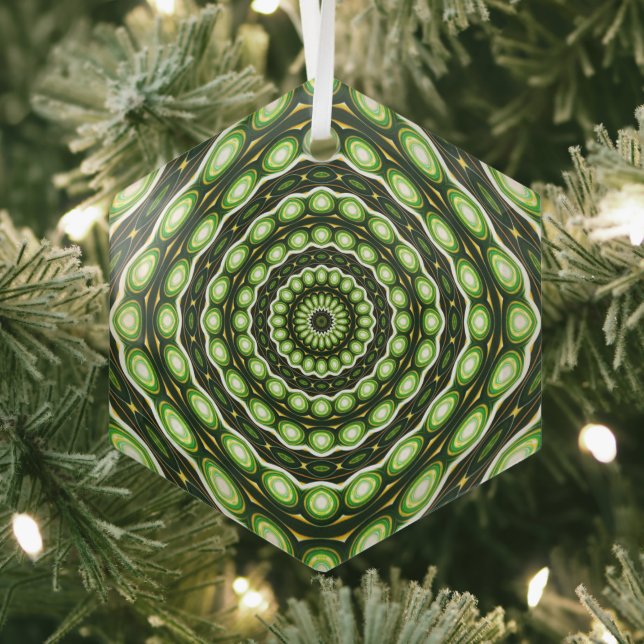 Retro Abstract Green Pattern Glass Ornament (Insitu)