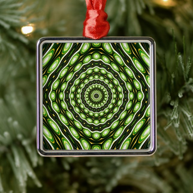 Retro Abstract Green Pattern Metal Ornament (Tree)