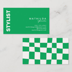 Retro Abstract Green White Chequerboard Artsy Business Card