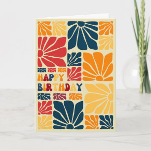 Retro Abstract Groovy Flower Blossom Birthday Card