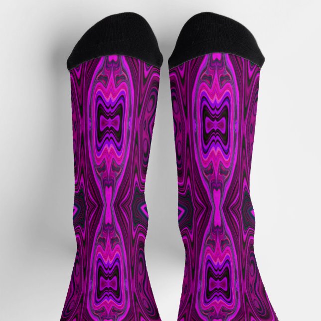 Retro Abstract Hot Pink and Magenta Pattern Socks (Top)
