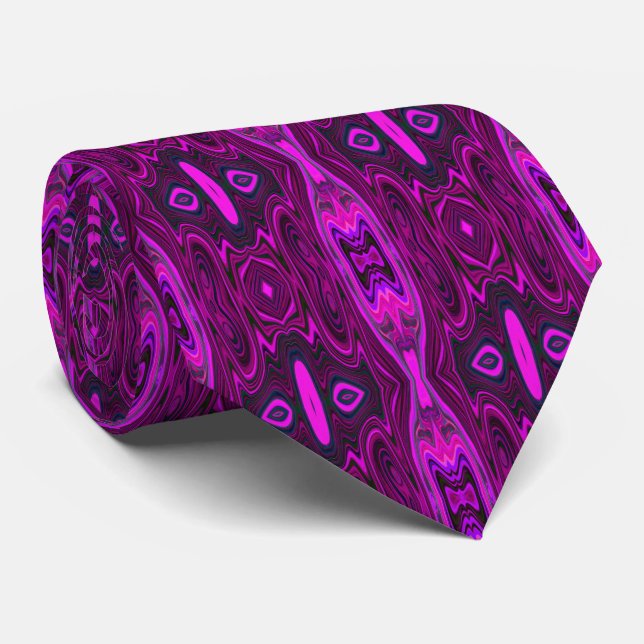 Retro Abstract Hot Pink and Magenta Pattern Tie (Rolled)