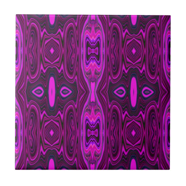 Retro Abstract Hot Pink and Magenta Pattern Tile (Front)