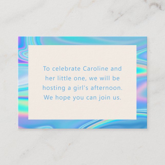 Retro Abstract Iridescent Blue Unique Baby Shower Enclosure Card (Front)