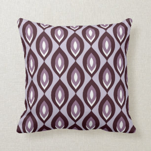 Retro Abstract Leaf Pattern Plum Throw Pillow