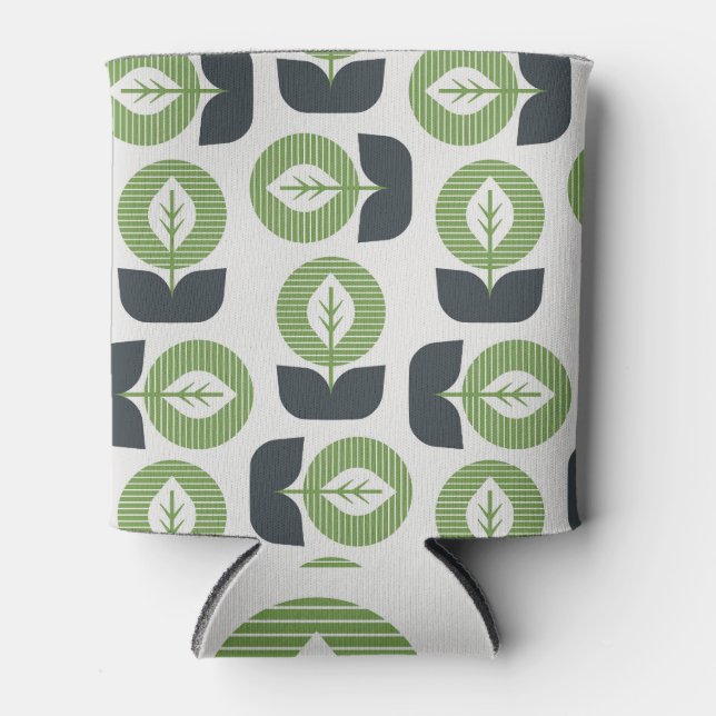 Retro Abstract Leaves: Seamless Vintage Style Can Cooler (Front)