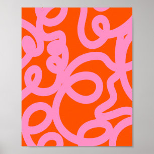 Retro Abstract Lines Orange And Pink Poster