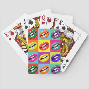 Retro abstract lips playing cards