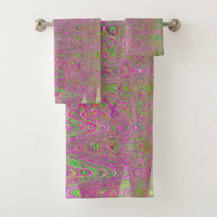 Retro Abstract Magenta and Green Squiggly Lines Bath Towel Set