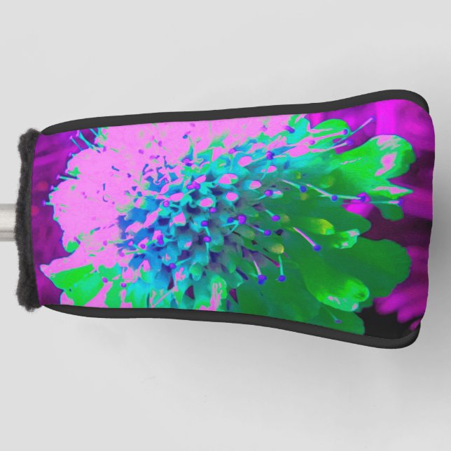 Retro Abstract Magenta and Lime Green Flower Golf Head Cover (Front)