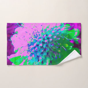 Retro Abstract Magenta and Lime Green Flower Hand Towel