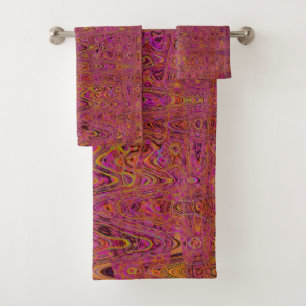 Retro Abstract Magenta and Orange Squiggly Lines Bath Towel Set