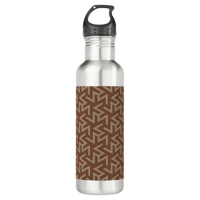 Retro Abstract Mid-Century Modern Pattern in Brown 710 Ml Water Bottle (Front)
