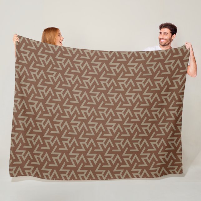 Retro Abstract Mid-Century Modern Pattern in Brown Fleece Blanket (In Situ)
