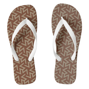 Retro Abstract Mid-Century Modern Pattern in Brown Flip Flops