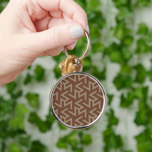 Retro Abstract Mid-Century Modern Pattern in Brown Keychain