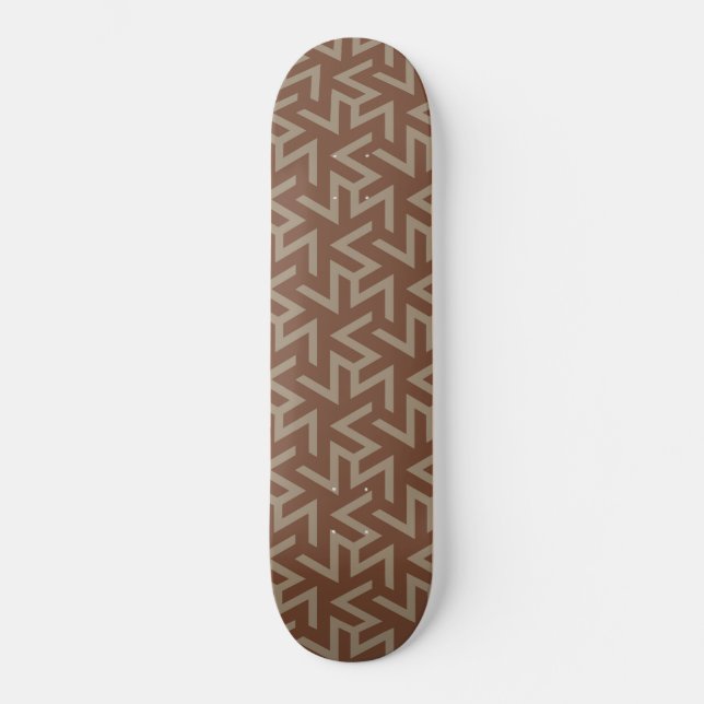 Retro Abstract Mid-Century Modern Pattern in Brown Skateboard (Front)