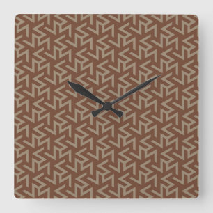 Retro Abstract Mid-Century Modern Pattern in Brown Square Wall Clock