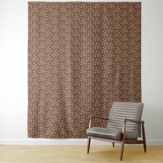 Retro Abstract Mid-Century Modern Pattern in Brown Tapestry (In Situ)