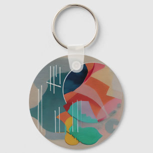 Retro abstract minimalist art keychain
