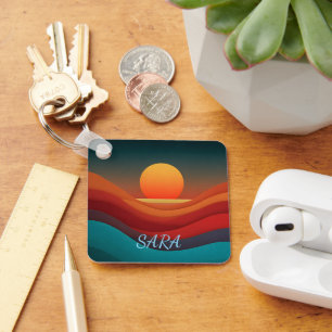 Retro Abstract Minimalist Sunset Wave Keychain