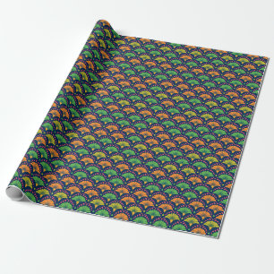 Retro Abstract Neon Dot and Fan Repeating Pattern Wrapping Paper