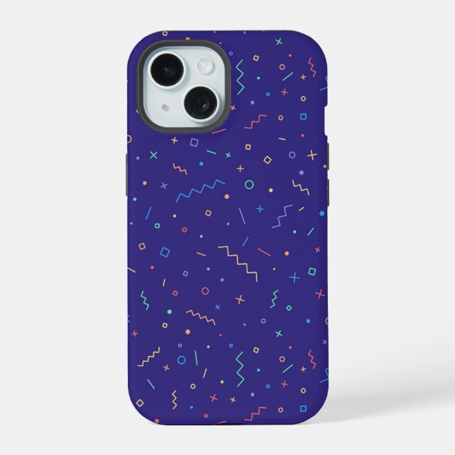 Retro Abstract Neon Pattern iPhone 15 Case (Back)