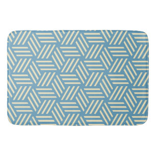 Retro Abstract Optical Illusion Cubes Pattern Blue Bath Mat