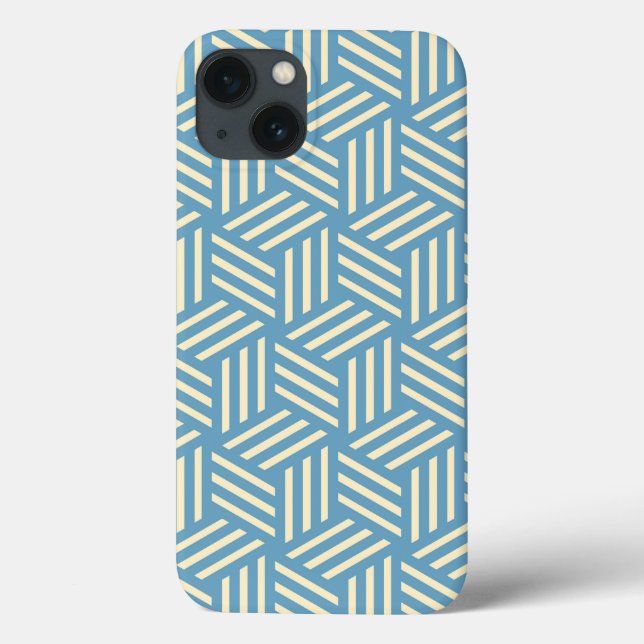 Retro Abstract Optical Illusion Cubes Pattern Blue Case-Mate iPhone Case (Back)