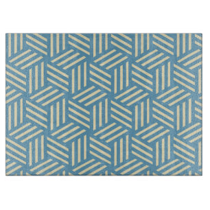 Retro Abstract Optical Illusion Cubes Pattern Blue Cutting Board