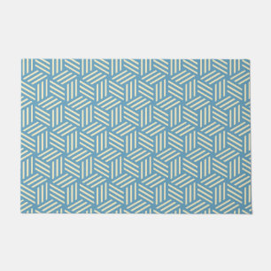 Retro Abstract Optical Illusion Cubes Pattern Blue Doormat