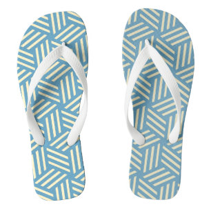 Retro Abstract Optical Illusion Cubes Pattern Blue Flip Flops
