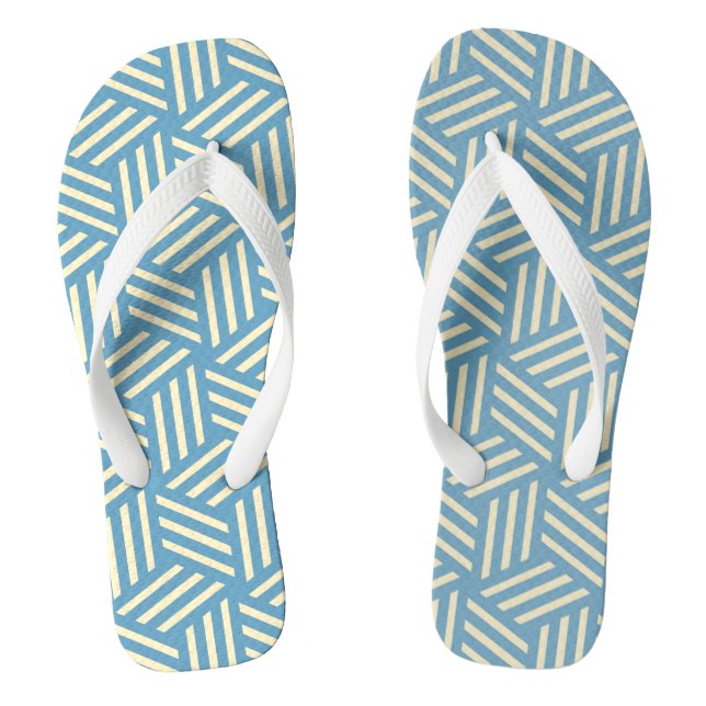 Retro Abstract Optical Illusion Cubes Pattern Blue Flip Flops (Footbed)