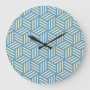 Retro Abstract Optical Illusion Cubes Pattern Blue Large Clock