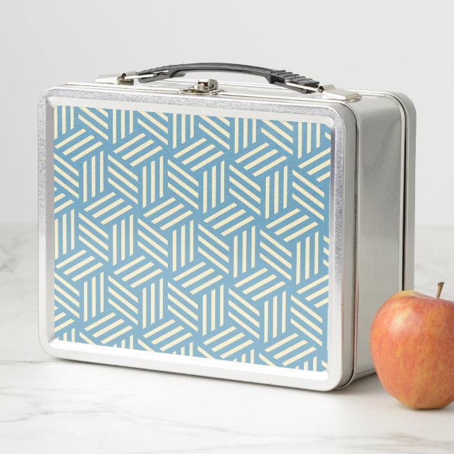 Retro Abstract Optical Illusion Cubes Pattern Blue Metal Lunch Box (In Situ)