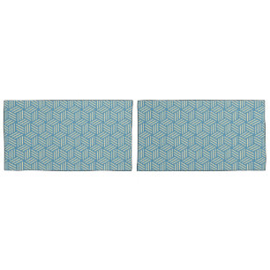 Retro Abstract Optical Illusion Cubes Pattern Blue Pillowcase