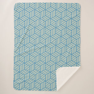 Retro Abstract Optical Illusion Cubes Pattern Blue Sherpa Blanket