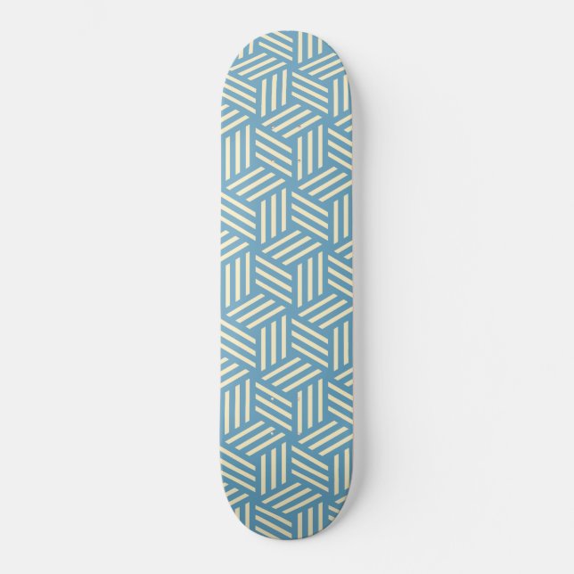 Retro Abstract Optical Illusion Cubes Pattern Blue Skateboard (Front)