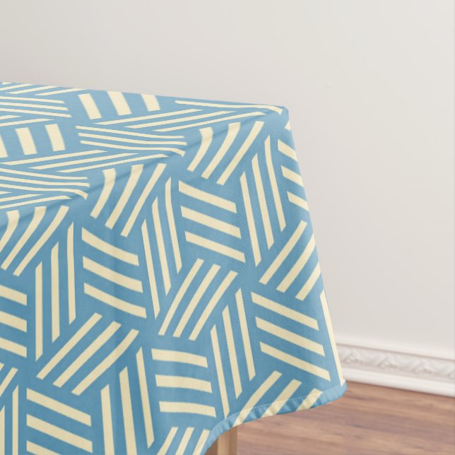 Retro Abstract Optical Illusion Cubes Pattern Blue Tablecloth (In Situ)