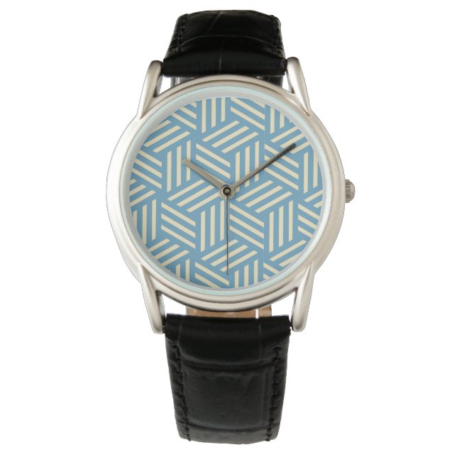 Retro Abstract Optical Illusion Cubes Pattern Blue Watch (Front)