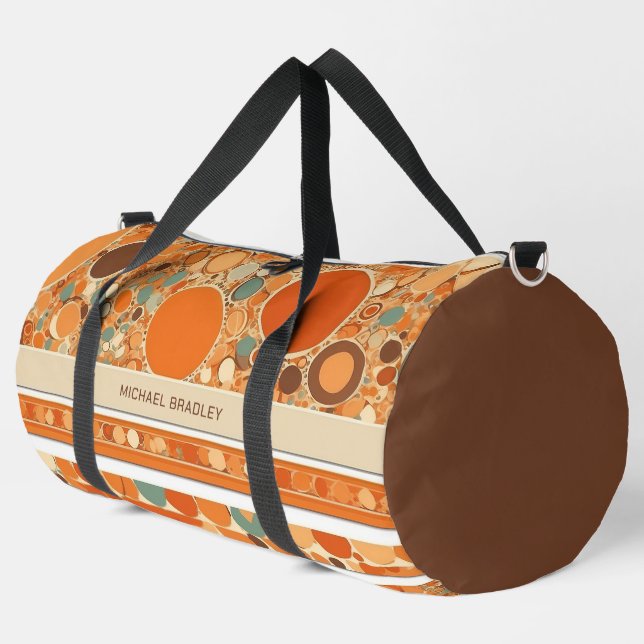 Retro Abstract Orange Circle Pattern Personalized Duffle Bag (Left Corner)