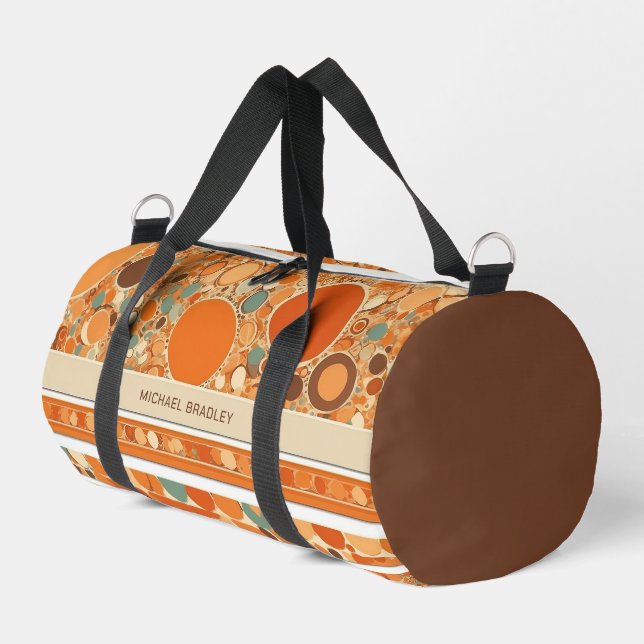 Retro Abstract Orange Circle Pattern Personalized Duffle Bag (Left Corner)