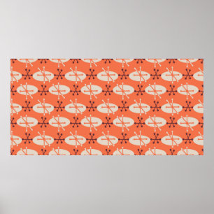 Retro abstract oval and star burst seamless patter poster